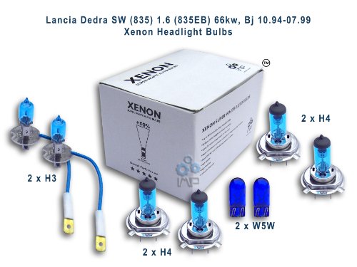 Lancia Dedra SW (835) 1.6 (835EB) 66kw, Bj 10.94-07.99 Xenon Headlight Bulbs H3, H4, H4, W5W Lancia Dedra SW (835) 1.6 (835EB) 66kw, Bj 10.94-07.99 Xenon Headlight Bulbs H3, H4, H4, W5W