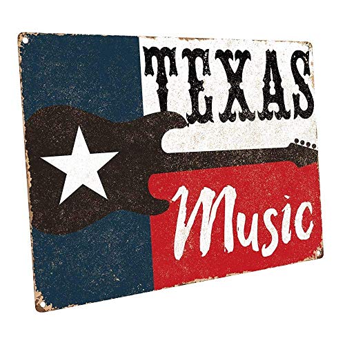Letrero de metal de Texas Music Decoración de pared para estudio u oficina 8 x 12 pulgadas