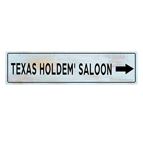 Letrero de metal direccional de Texas Holem' Saloon, rústico vintage de metal, decoración para colgar en la pared, 8 x 30 cm