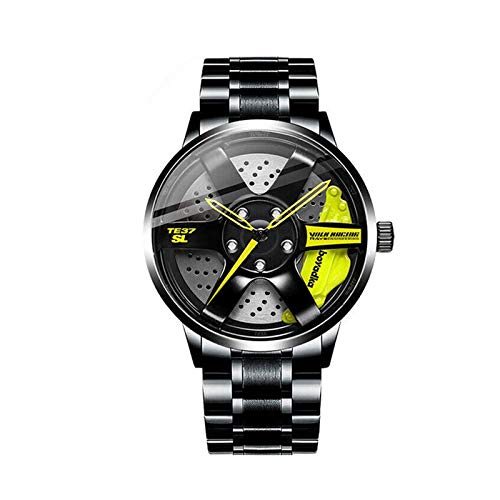 Los relojes Racing Rim Wheels para hombre, los relojes Racing Rim Wheels son adecuados para los entusiastas de los automóviles. (amarillo)