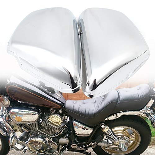 Motocicleta molduras Cromo de la motocicleta de la batería de la cubierta lateral izquierda y derecha protección de la batería de la cubierta en forma for Yamaha XV 700 750 1000 1100 1984 Virago-Up