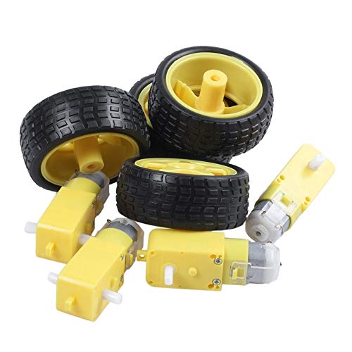 Motor eléctrico 4 piezas for la rueda de neumáticos de plástico de robot de coche inteligente Arduino con motor de engranaje DC 3-6V Para generador de bricolaje (Color : Black)