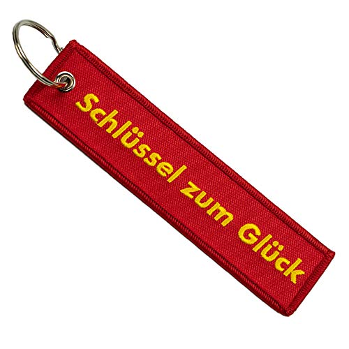 MYWAY Llavero de tela con texto "Key zum Glück" bordado con llavero. MYWAY Llavero de tela con texto "Key zum Glück" bordado con llavero.