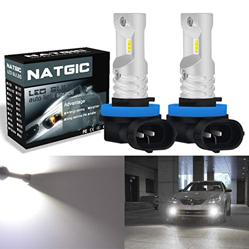 NATGIC H11 H8 H9 Bombillas de luz antiniebla led Xenon White 1700LM CSP Chips para luz antiniebla Delantera, 12V-24V (Paquete de 2)