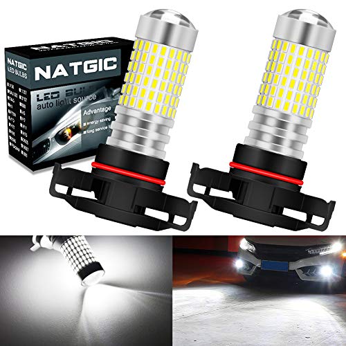 NATGIC PSX24W Bombillas de luz antiniebla LED Xenon White 3000LM 3014 SMD 144-EX Chipsets con proyector de Lentes para Luces antiniebla Luz de Niebla, 12-24 V (Paquete de 2) NATGIC PSX24W Bombillas de luz antiniebla LED Xenon White 3000LM 3014 SMD 144-EX Chipsets con proyector de Lentes para Luces antiniebla Luz de Niebla, 12-24 V (Paquete de 2)