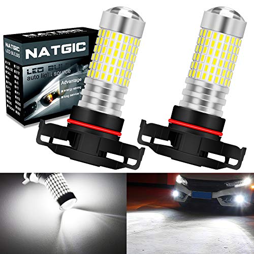 NATGIC PSX24W Bombillas de luz antiniebla LED Xenon White 3000LM 3014 SMD 144-EX Chipsets con proyector de Lentes para Luces antiniebla Luz de Niebla, 12-24 V (Paquete de 2)