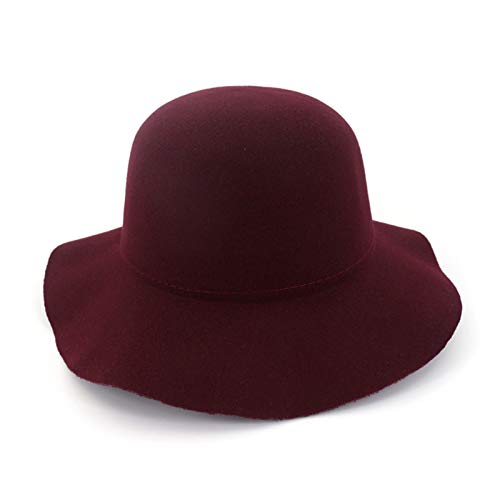 NIBABA Ladies Top Hat Sombrero de Tapa de Lana de Las Mujeres con Lado Ondulado y Sombrero de cúpula Plegable de llanta Grande Ladies Banquet Top Hat (Color : Wine Red, Size : One Size)