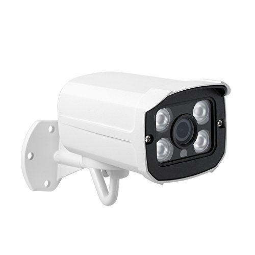 PoE HD 3MP Impermeable IP Cámara - Revotech® - H.265 1080P 2MP para Exteriores 4 Array LED Lente Gran Angular de Visión Nocturna Cámara Bala Seguridad ONVIF P2P CCTV Cámara con IR-Cut (I539-P Blanco)