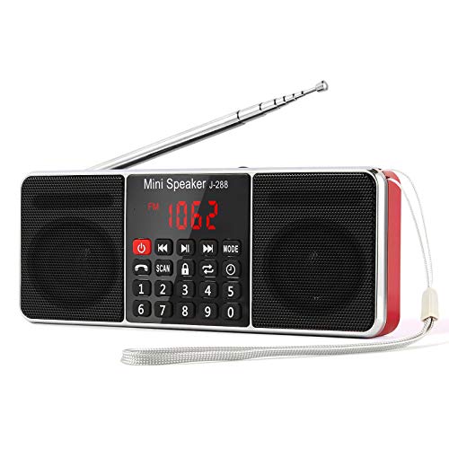 PRUNUS L-288 Radio portátil FM Am con Altavoz estéreo Bluetooth, Temporizador de Apagado, estación de Bloqueo, Tarjeta USB y TF y Reproductor de MP3 AUX - Rojo