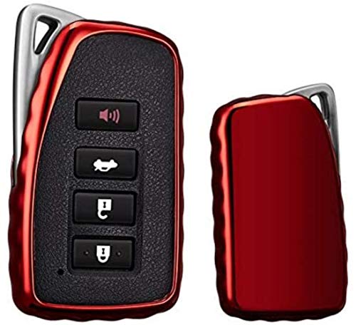 QTCD para Lexus Keycase Premium Soft TPU Protección Completa Key Fob Shell Case Llaveros Llaveros para is GS NX CT200 RC RCF GSF Plata, Rojo