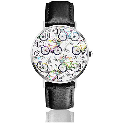 Reloj de Cuero de Patrones sin Fisuras de Bicicleta Relojes de Pulsera de Moda Unisex Reloj de Cuarzo