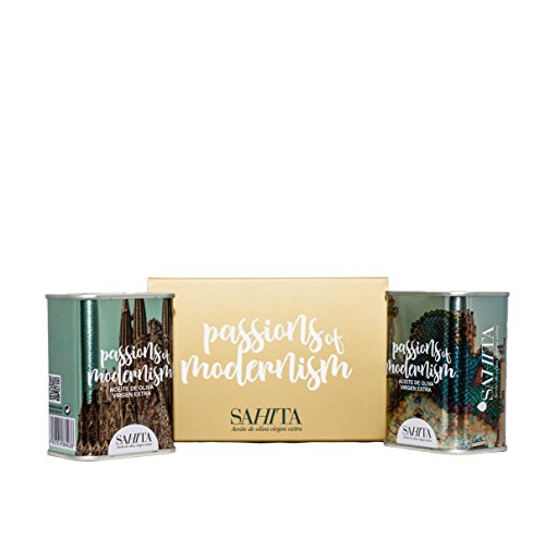 Sahita - Aceite de Oliva Virgen Extra - Estuche de Regalo Passions of Modernism - Pack de 2 Latas - 2 x 100 ml - Aceite de Oliva Arbequina - Sabor Dulce y Suave - Producto de España Sahita - Aceite de Oliva Virgen Extra - Estuche de Regalo Passions of Modernism - Pack de 2 Latas - 2 x 100 ml - Aceite de Oliva Arbequina - Sabor Dulce y Suave - Producto de España