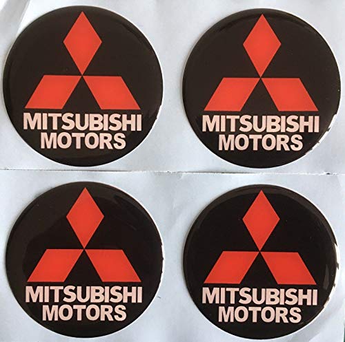 SCOOBY DESIGNS - Pegatinas para el Centro de la Rueda de aleación de Mitsubishi, Color Negro, Rojo y Blanco