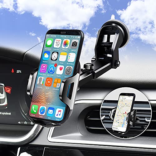 Soporte 3 en 1 para teléfono de coche, rejilla de ventilación, parabrisas, salpicadero, con ventosa, compatible con smartphone iPhone Pro Max Samsung S9 S10 Huaiwei (gris)