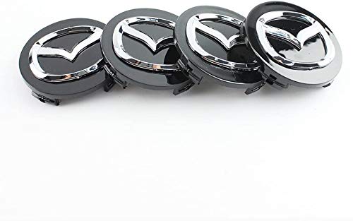 SXZG Tapas de Cubo de Cubierta Central de Rueda de Coche para Mazda con Logotipo Cromado Negro, Accesorios de Estilo de Coche, 56 mm, 4 Piezas