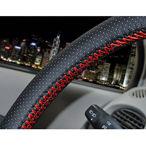 szss-car Universal piel de microfibra Auto Car Steering Wheel Cover antideslizante en color negro y con hilo de aguja de punto de 15 "