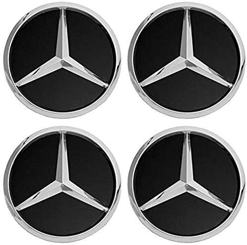 Tapas de Cubo de Centro de Rueda de Coche de 75 mm, Tapa de Tapa de Cubo de Rueda con Emblema para Mercedes Benz/AMG, Paquete de 4 (Negro)