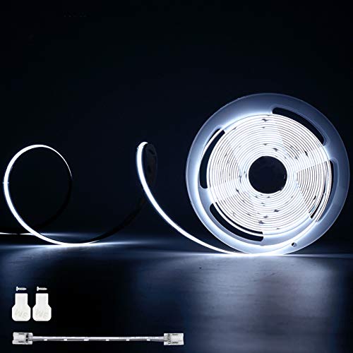 Tira de luces LED COB Daylight White 6500K, PAUTIX 6M Cinta LED flexible súper brillante, DC24V para dormitorio, cocina con 1 cable de extensión de conector (fuente de alimentación no incluida)