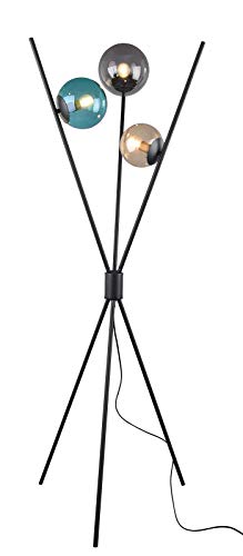Trio Leuchten Lance 403400317 - Lámpara de pie (metal y cristal, 3 bombillas E14), color negro mate