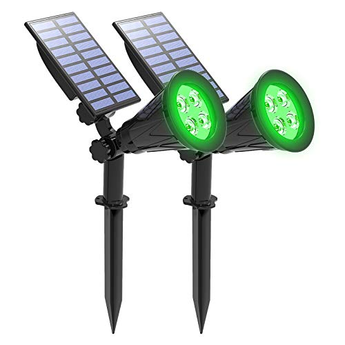 Verde Luces solares para jardín, T-SUNRISE 4 LED Proyector solar para exteriores, 2 modos luminosos Luces de seguridad, luz impermeable IP65 para patio con césped en el jardín (2 piezas)