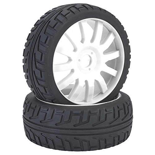 VGEBY1 2 Piezas de Llantas, neumáticos de Goma para bujes de Ruedas de Autos de Carreras para 1/8 en Carretera RC(Blanco)