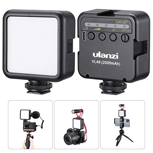 VL49 Vlog - Luz de bolsillo, CRI 95+ práctica luz de llenado LED recargable, con 3 puertos de zapata fría, 2000 mAh USB-C recargable Mini iluminación de vídeo para Youtuber Livstreaming Accesorios