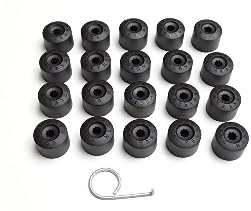 Volkswagen - Tapas para válvulas de neumáticos SW17 (20 unidades, 1 herramienta de extracción), color negro