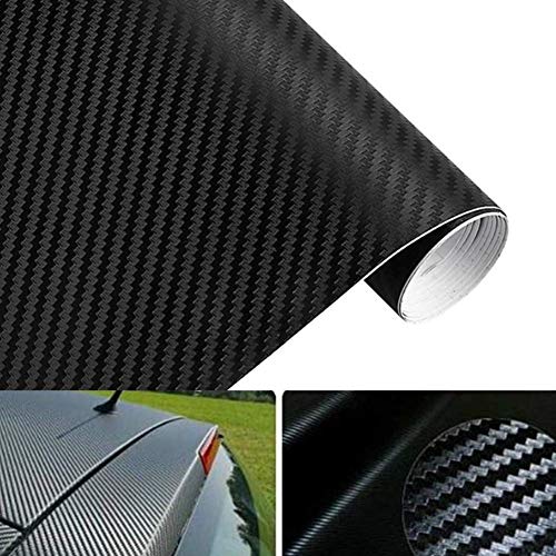 WDragon - Rollo de vinilo adhesivo decorativo 3D, fibra de carbono, 60 x 200 cm, color negro