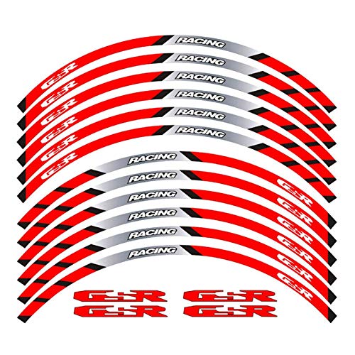 Wjyfexble Un Conjunto de calcomanías de Ruedas de Motocicleta de 12 unids Impermeable Reflectante Pegatinas Ramas de llanta para Suzuki GSR WYJHN (Color : Red 1)