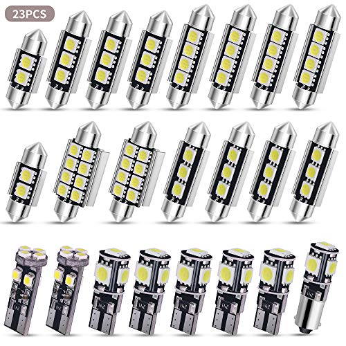 YnGia Bombilla LED para luz interior de coche, 23 piezas Canbus Juego de bombillas LED SMD sin errores para el interior del coche Domo Mapa Luces de matrícula Festoon C5W T10 Xenon-White