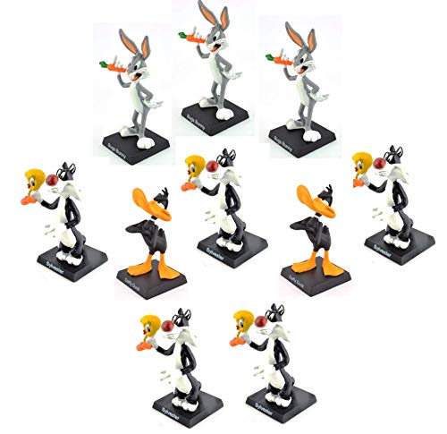 - Lote de 10 figuritas de Metal - 8cms - Silvestre y Piolín (x5) + Pato Lucas (x2) + Bugs Bunny (x3) / Piolín y Grosminet Looney Tunes (LL5)