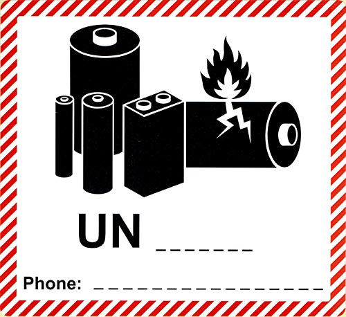 250 etiquetas de material peligroso 120 x 110 mm, clase UN para escribir uno mismo (por ejemplo, UN 3481, 3480, 3090, 3091) sin número de teléfono/número UN