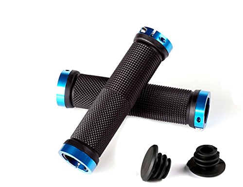 5 Colores scottedward – 1 par Antideslizante para Bicicleta de montaña Bicicleta Ciclismo Grips de Goma Lock On Locking Puños de Manillar de Bicicleta de Aluminio, Azul