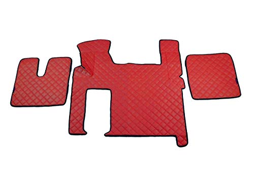 Alfombrillas de piel ecológica roja + cubiertas de motor para MAN TGX 2010-18 cambio automático LHD