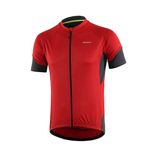 BERGRISAR Camiseta básica de ciclismo para hombre, manga corta, con bolsillos con cremallera - rojo - Large