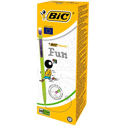 BIC Matic Fun - Caja de 12 portaminas con mina HB de 0.7 mm, colores varios