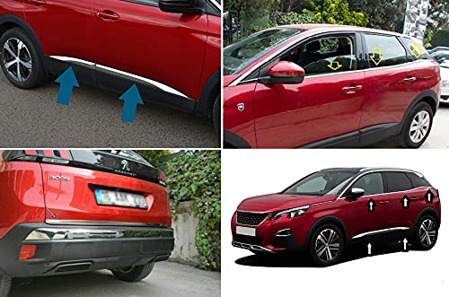 Boa Line - Marco cromado para ventanas y tiras de puerta lateral y tira trasera para puerta trasera, compatible con Peugeot 3008 2016+ Boa Line - Marco cromado para ventanas y tiras de puerta lateral y tira trasera para puerta trasera, compatible con Peugeot 3008 2016+