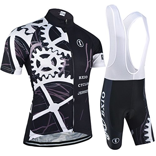 BXIO Maillots de Ciclismo Maillot de Bicicleta de Manga Corta Transpirable con pantalón Corto con Almohadilla de Gel 3D para Pro Team Cycling Sport (Black(080), L)