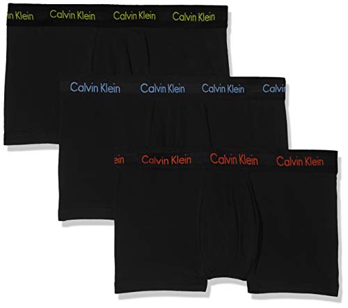 Calvin Klein 3p Low Rise Trunk Bóxer, Negro (B-Periwinkle/B Red/E Lime Logo Pzn), S (Pack de 3) para Hombre