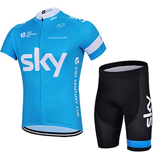 Ciclismo Maillots Chaqueta para Hombres con Tirantes Manga Corta Transpirable Secado Rápido con 3D Acolchado Gel Culotes Pantalones Cortos (Sky,3XL)