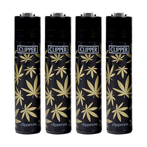 Clipper Golden Leaves - Mechero de color negro y dorado (4 unidades)