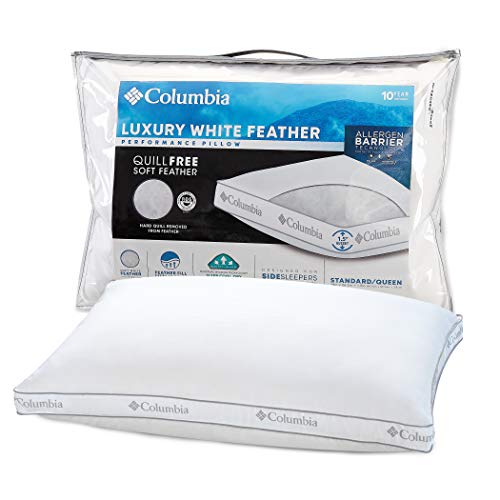 Columbia Luxury White Feather Performance Side Sleeper Pillow with Omni-Wick Moisture Wicking & Allergen Barrier Technology - Quill-Free RDS Certified Soft White Feathers - King