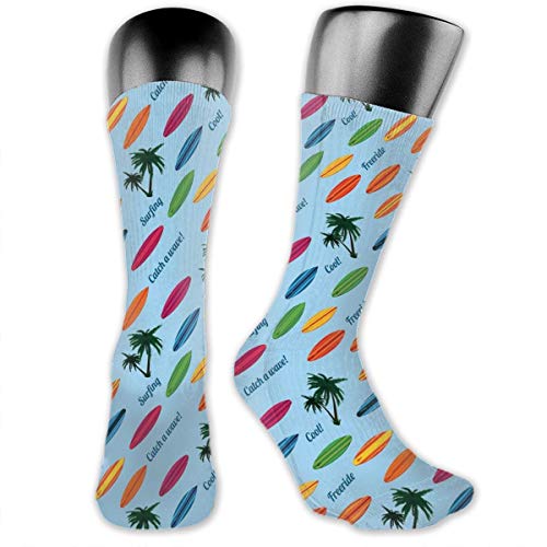 Compression Medium Calf Socks,Exotic Hawaii Vacation Palm Trees And Colorful Boards Water Sports Fun Activities