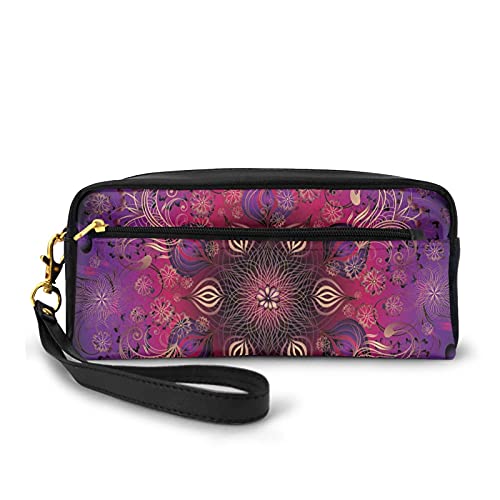 Con bolsa de lápiz con cremallera, filigrana retro floral auténtico motivo de cultura persa, estuche pequeño maquillaje bolsa