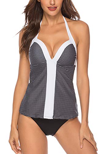 De Las Mujeres De Dos Piezas De Control De Abdomen Swimdress Hoja De Loto Tankini De Talle Alto Triángulo Briefs Bikini De Surf