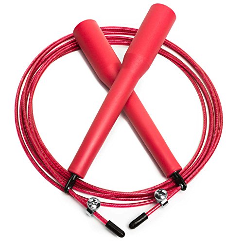 #DoYourFitness Cuerda de Alta Velocidad «Speedy» / Comba de Gran Velocidad para Saltar/Articulación esférica de 360º con Cable metálico Ajustable/Rojo