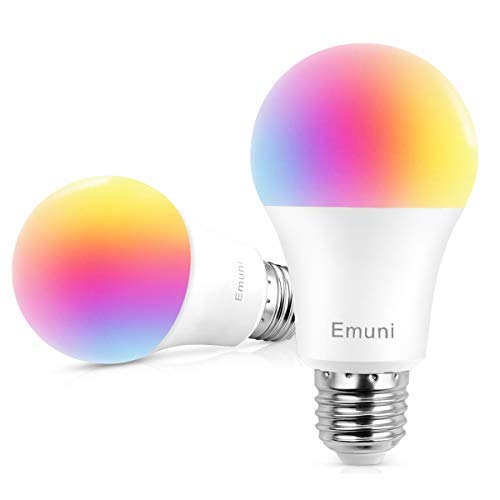 Emuni Bombilla LED Inteligente WIFI, 9W E27 16 Millones de luces colores y Blanca 2700K, Iluminación de Modos regulables, no hub requerido, APP