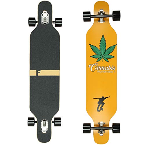 FunTomia Longboard Drop Through Cruiser - Tabla de skate completa con rodamientos Mach1 High Speed T-Tool con y sin ruedas led, 2760, Flex 3 – 25 hasta 68 kg – madera de arce – color cannabis