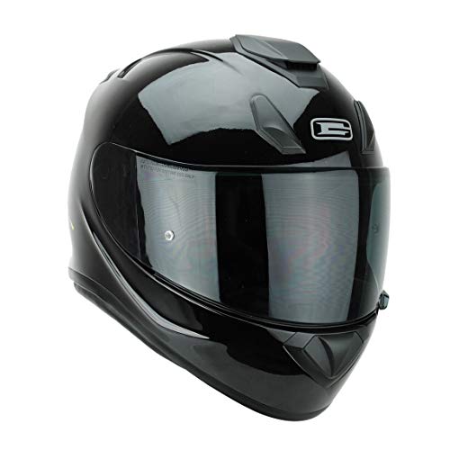 G-Mac Roar Evo - Casco de motocicleta de fibra de vidrio con visera oscura (negro brillante, XL)
