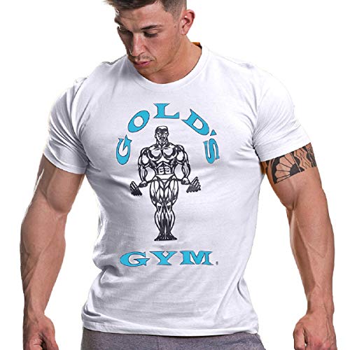 Gold's Gym Camiseta de Manga Corta para Hombre, para Entrenamiento, Fitness, Gimnasio, Deportes, Hombre, GGTS002_WHBLU_S, Blanc y Azul, S